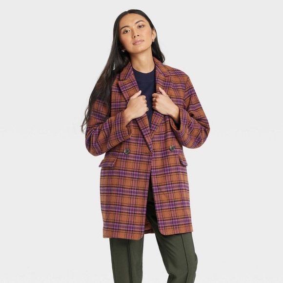 A New Day Women’s brown plaid overcoat NWT - Picture 2 of 11